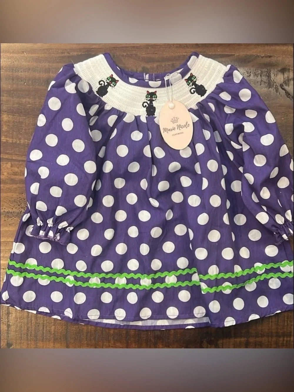 Marie Nicole Purple Polka Dot Smocked Kids Dress XXS(12/18 months)